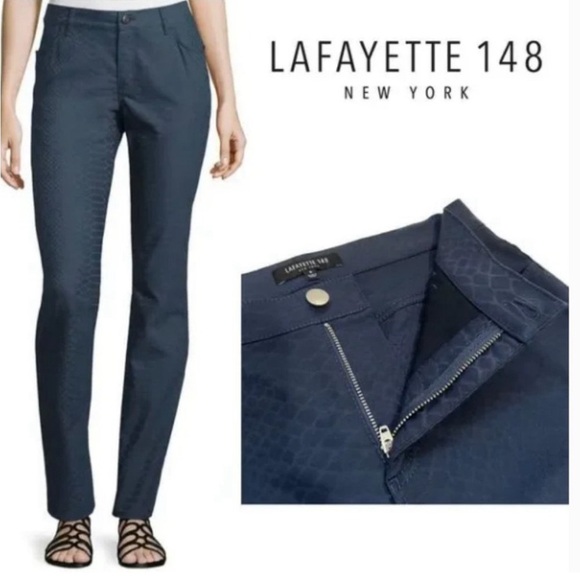Lafayette 148 ‘Thompson’ Straight Leg Embossed Navy Pants, size 16 - Picture 1 of 7